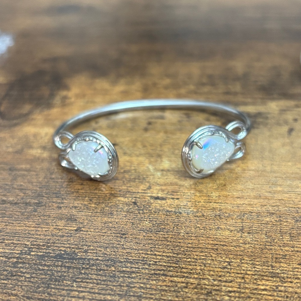 Kendra Scott White Opal Druzy Silver Open Cuff Bracelet